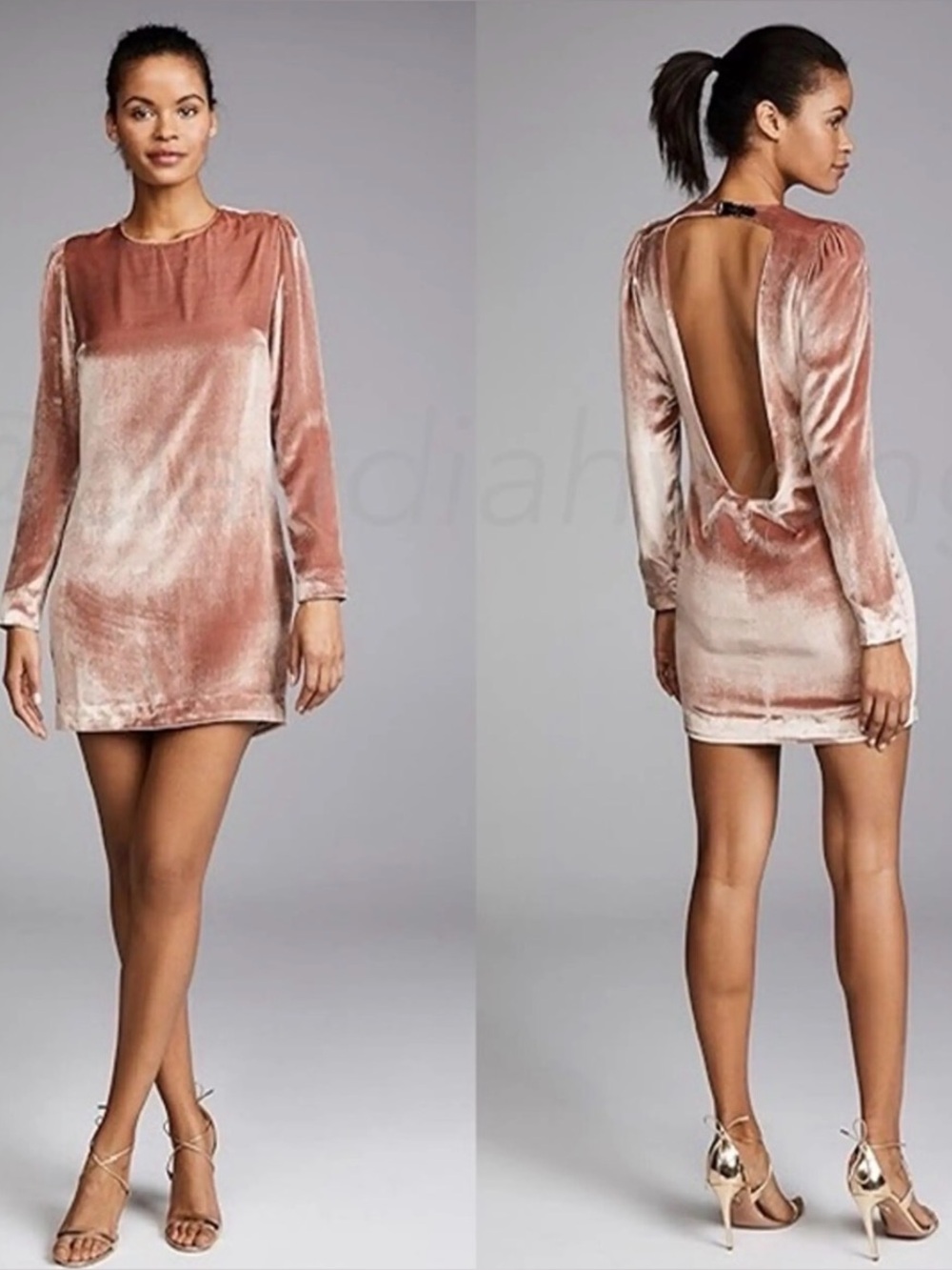 Fleur du Mal Dusty Rose Velvet Backless Mini Dress